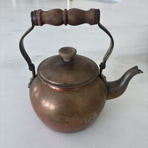 Vintage Tagus Copper Tea Kettle R-50 Made In Portugal Wooden Handle
